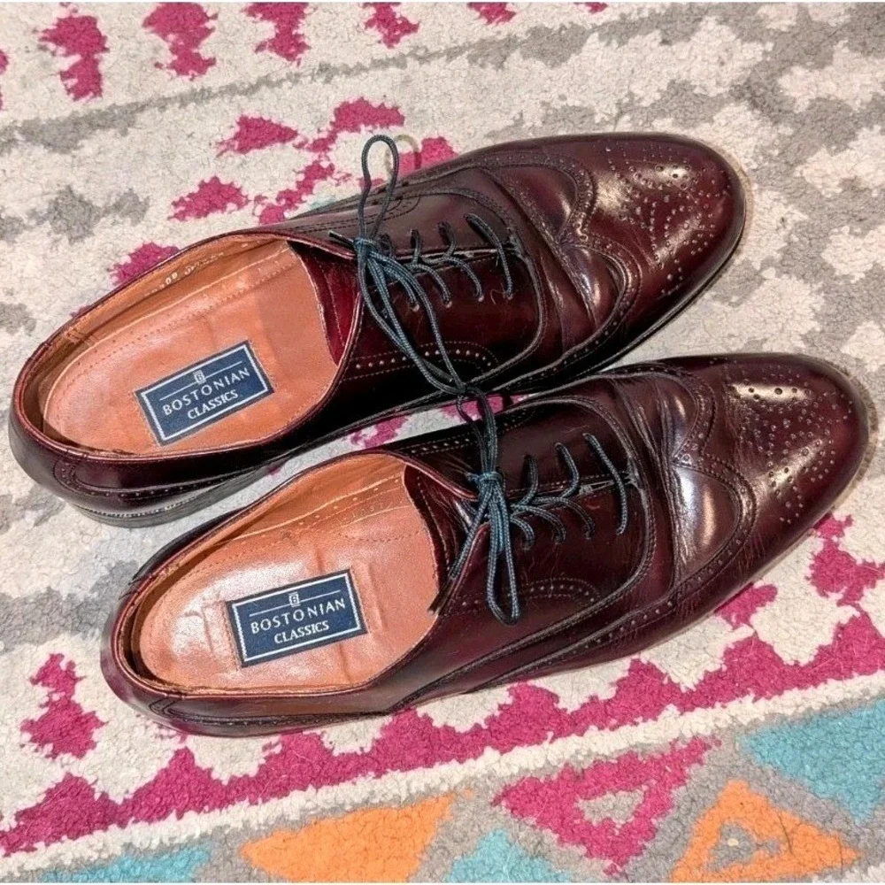 Dark‎ Academia Bostonian Wingtip Brogue Oxfords Men's 10M Burgundy Leather Shoes
